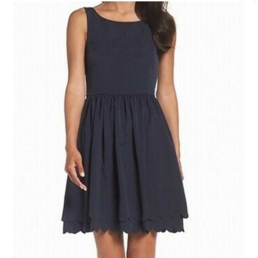 Eliza J Navy Blue Scalloped Bottom Dress, Size 6